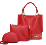 British Style Rivets 3-Piece Leather Handbag Set