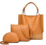 British Style Rivets 3-Piece Leather Handbag Set