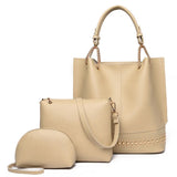 British Style Rivets 3-Piece Leather Handbag Set