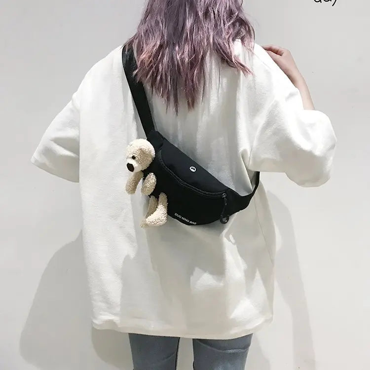 Cartoon Teddy Bear Chest Pack Canvas Waist Bag