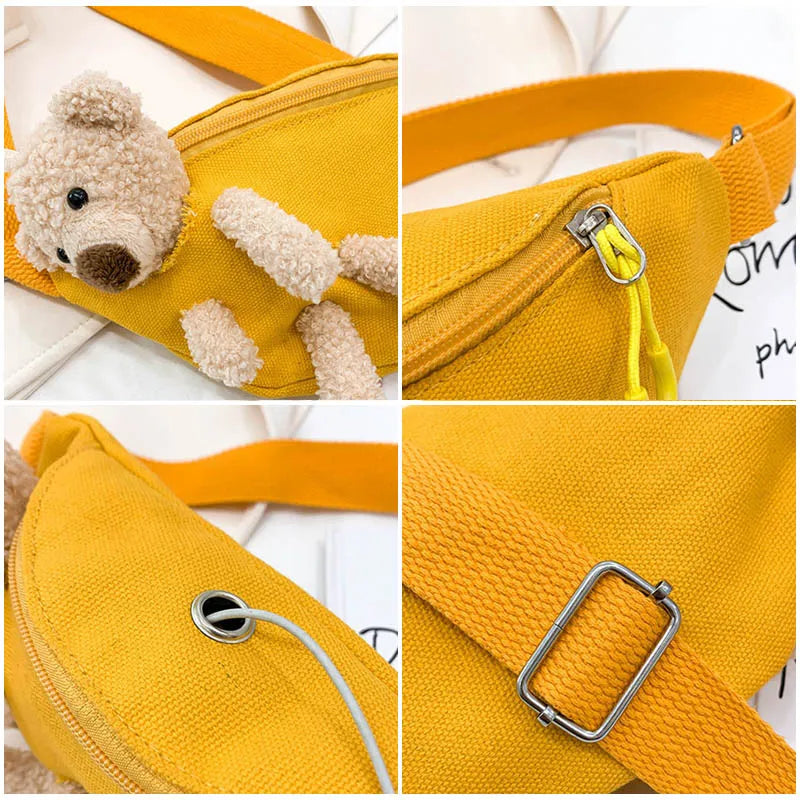 Cartoon Teddy Bear Chest Pack Canvas Waist Bag