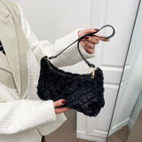 Women Argyle Shoulder Bags Plush Winter Handbags Outdoor Purse Shoulder Underarm