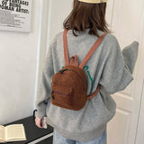 Vintage Wool Backpack Women Autumn Winter Knapsack College Students School Bags