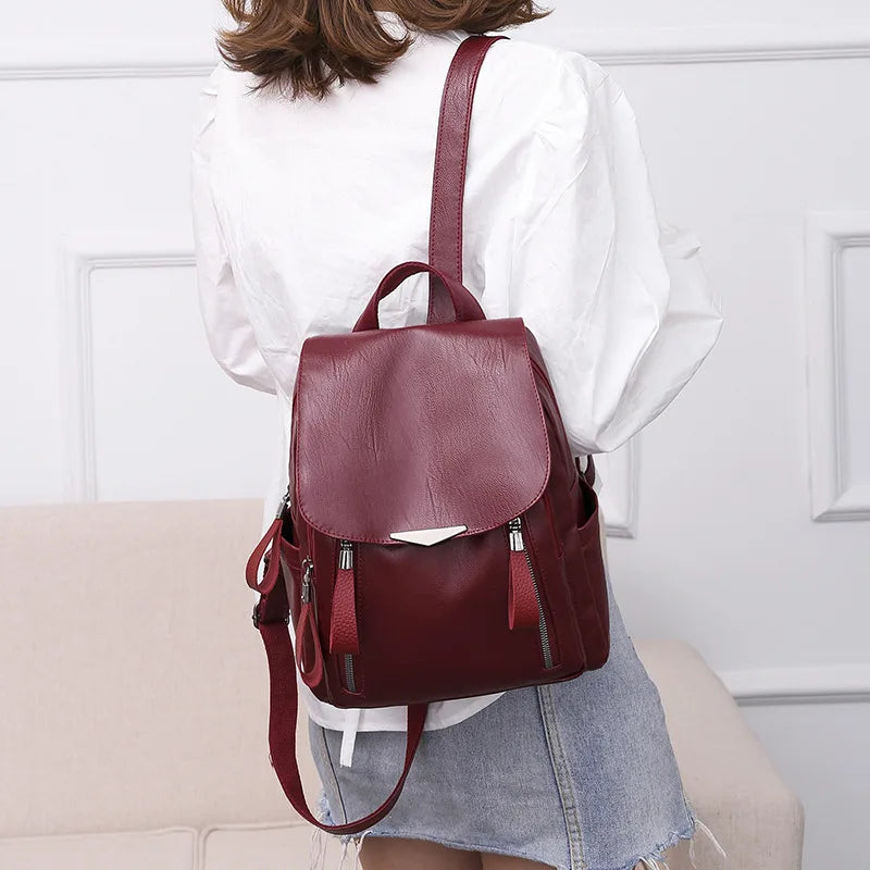 Women Backpack Large Capacity PU Leather For Teenage Girls Solid Travel Bag