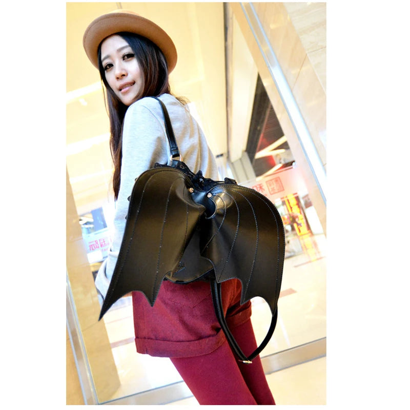 Women Backpack Bat Wing Backpack Punk School Bag For Girls Angel Wings Backpack
