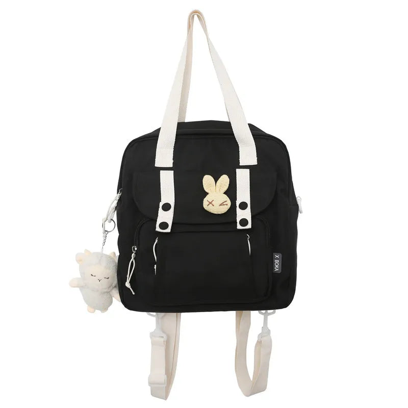 Women Canvas Mini Backpack with Kawaii Badge for School
