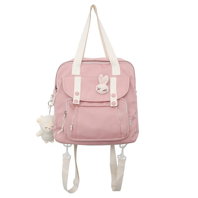 Women Canvas Mini Backpack with Kawaii Badge for School