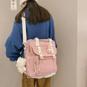 Women Canvas Mini Backpack with Kawaii Badge for School