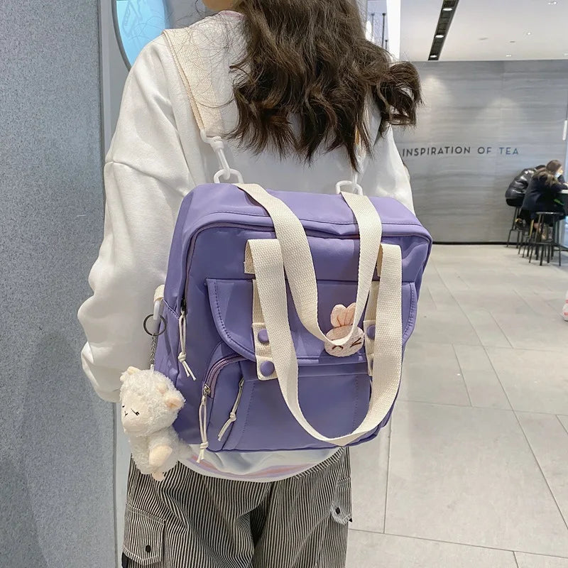 Women Canvas Mini Backpack with Kawaii Badge for School
