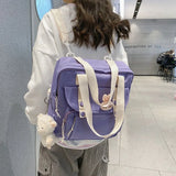 Women Canvas Mini Backpack with Kawaii Badge for School