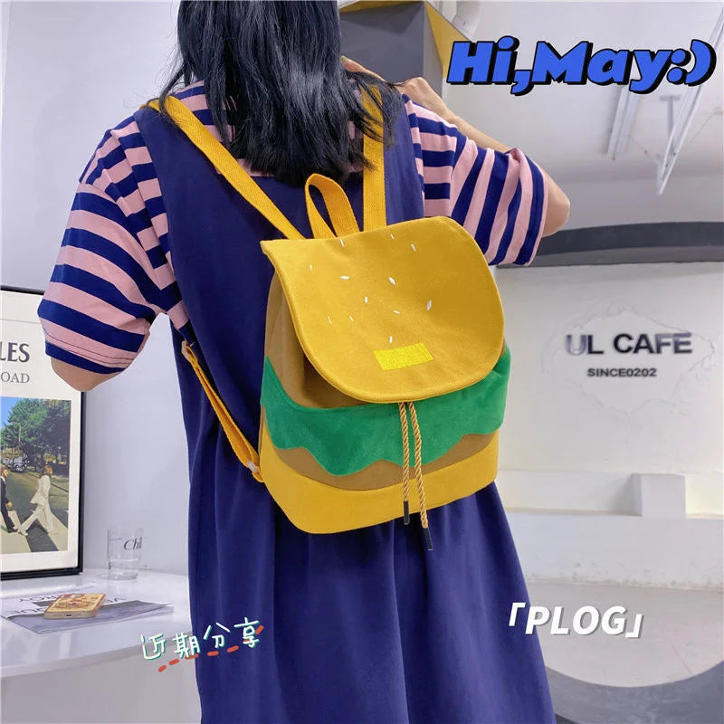 Hamburger Canvas School Bag Girl Creative Storage Bags