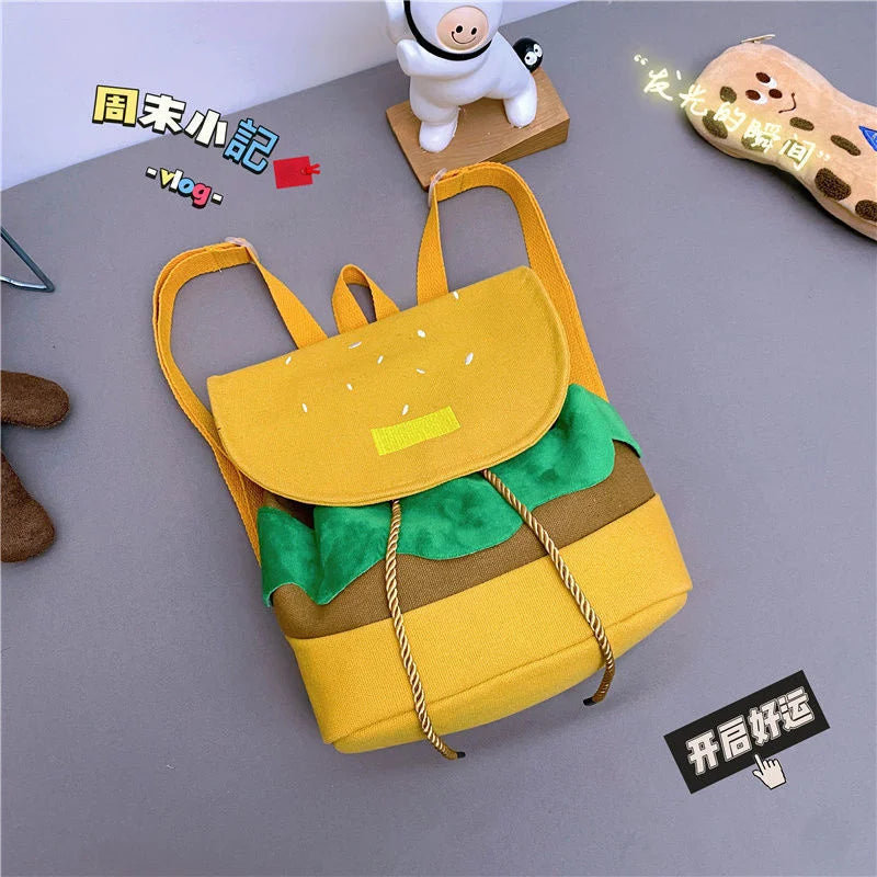 Hamburger Canvas School Bag Girl Creative Storage Bags