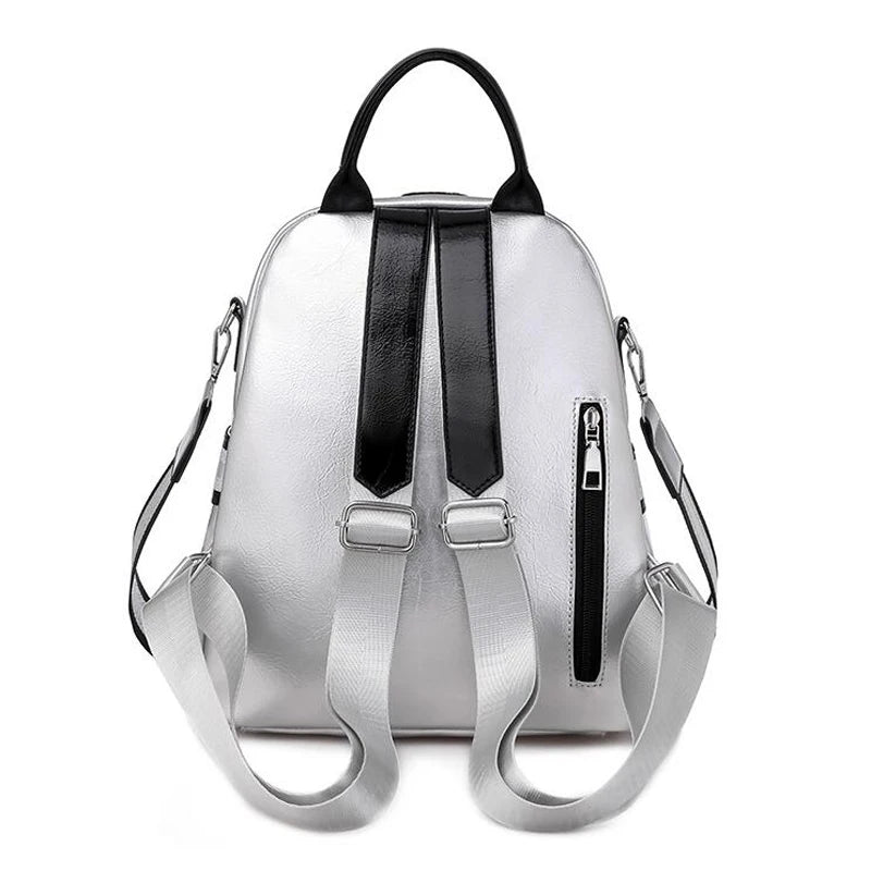 Women Backpack Multifunctional PU Leather Small Bagpack Silver