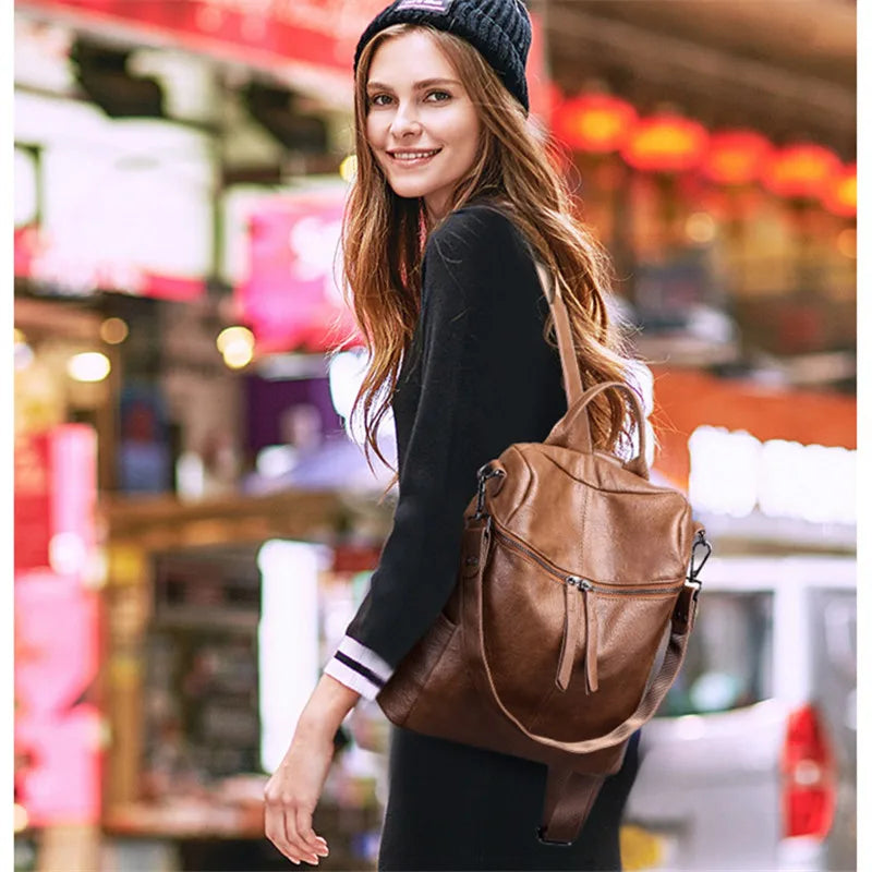 Women Backpack PU Leather School Backpacks for Teenage Girls
