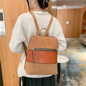 Women Backpack Patchwork Leather Backpacks Softback Bags Name Bag Preppy Style B
