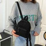 Women Flowers Printing Plush Backpack Preppy Style Small Knapsack