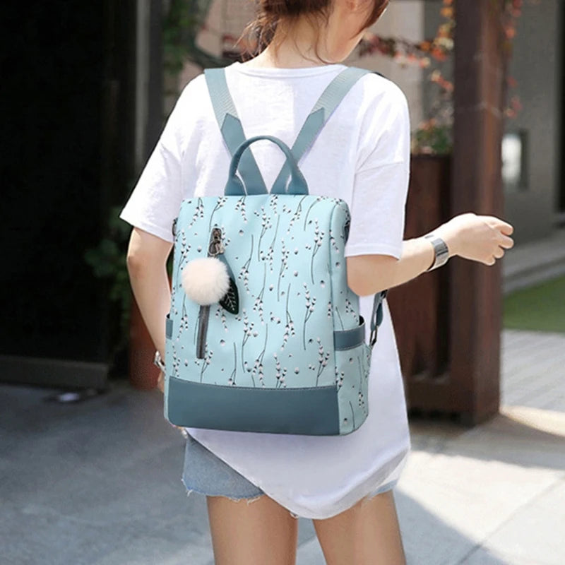 Flower Print Girls School Backpack Travel Daypack