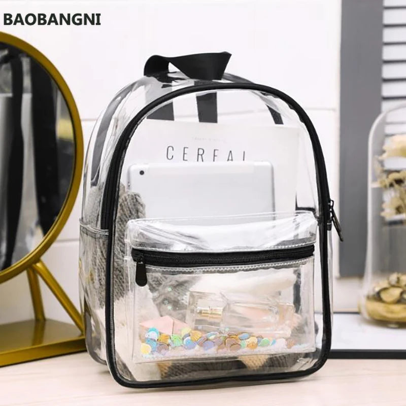 Transparent Waterproof PVC Backpack for Female College Students