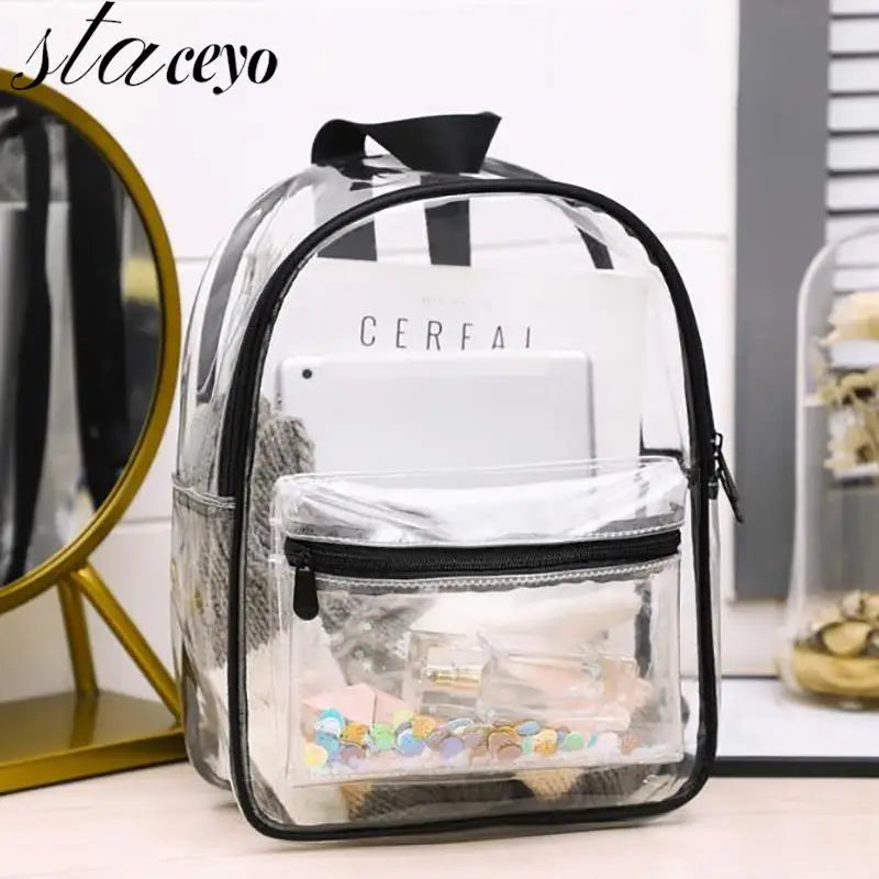 Women PVC Waterproof Backpack Sequin Bag College Students Transparent