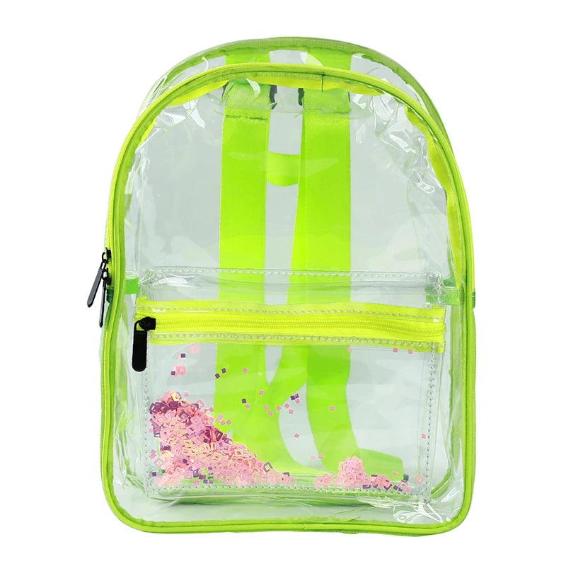Women PVC Waterproof Backpack Sequin Bag College Students Transparent