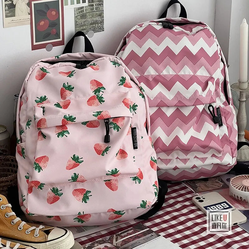 Waterproof Nylon Fruit Printing Backpack Lightweight Men Women Travel