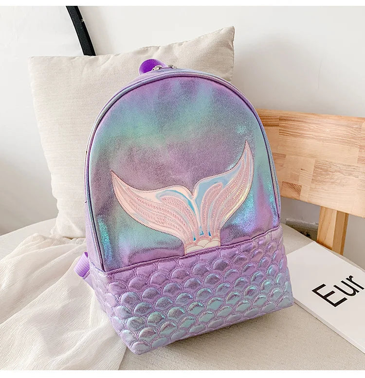 Mermaid Pattern Holographic Backpack Travel PU Leather School Bag