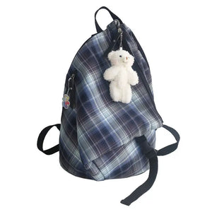 Backpack Preppy Style Plaid Waterproof Leisure Travel Bag
