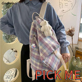 Backpack Preppy Style Plaid Waterproof Leisure Travel Bag