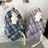Backpack Preppy Style Plaid Waterproof Leisure Travel Bag
