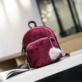 Velvet Backpack Veludo Schoolbag Zipper Pompom Casual Mini Female Bags
