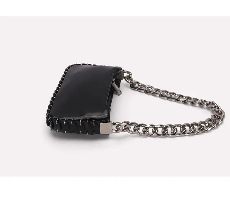 Y2K Coarse Chain Shoulder Bag Handbag Purse Zipper Girls Bag