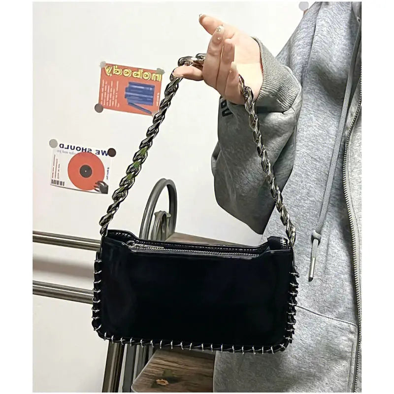 Y2K Coarse Chain Shoulder Bag Handbag Purse Zipper Girls Bag
