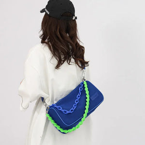 Women Nylon Bucket Shoulder Bag Soft Chains Crossbody Handbag