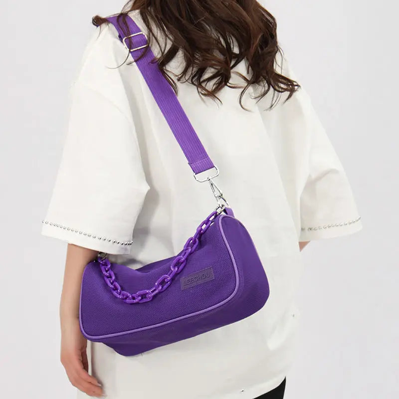 Women Nylon Bucket Shoulder Bag Soft Chains Crossbody Handbag