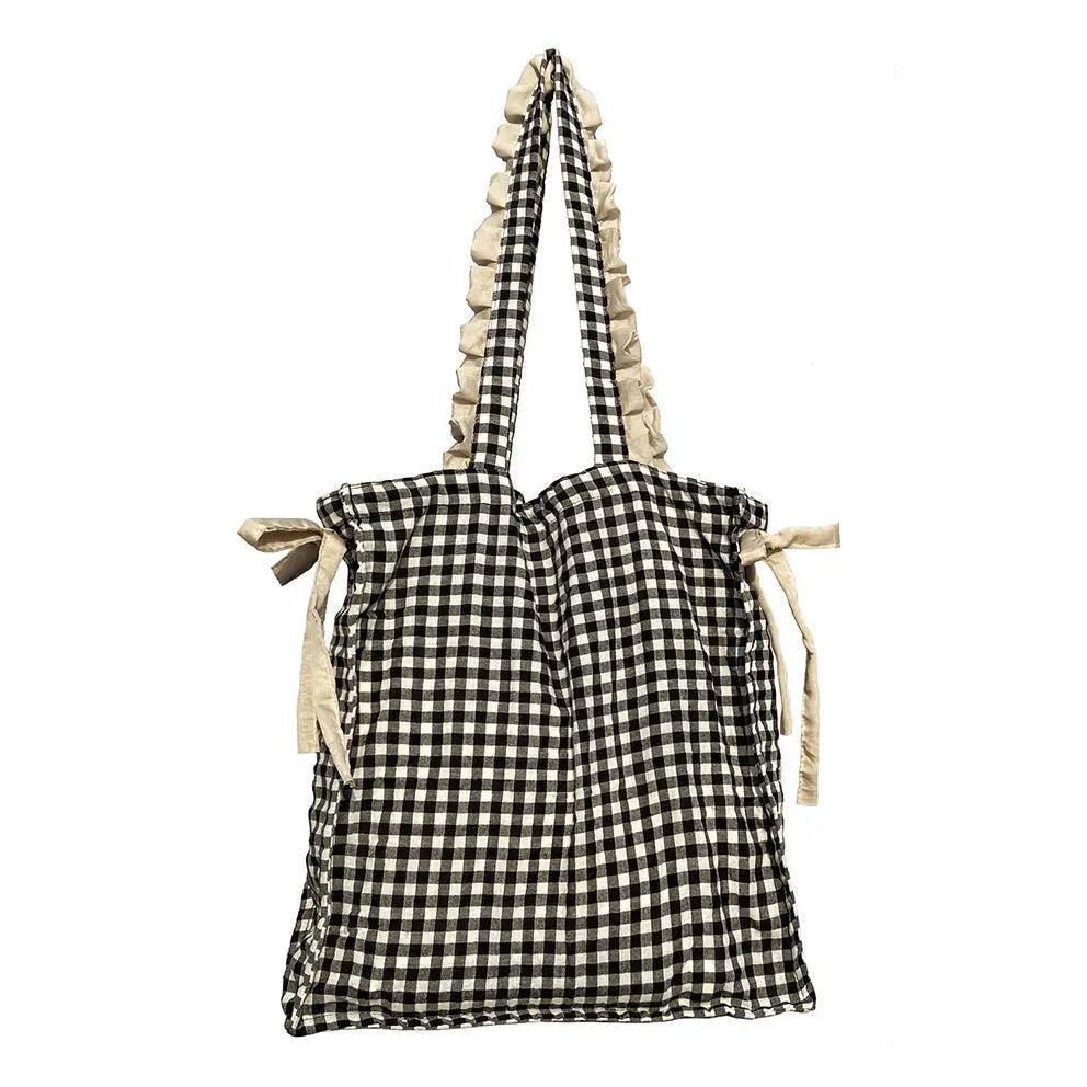 Casual Cotton Plaid Zipper Shoulder Bag Handbags Shopping Bag Mori Girl
