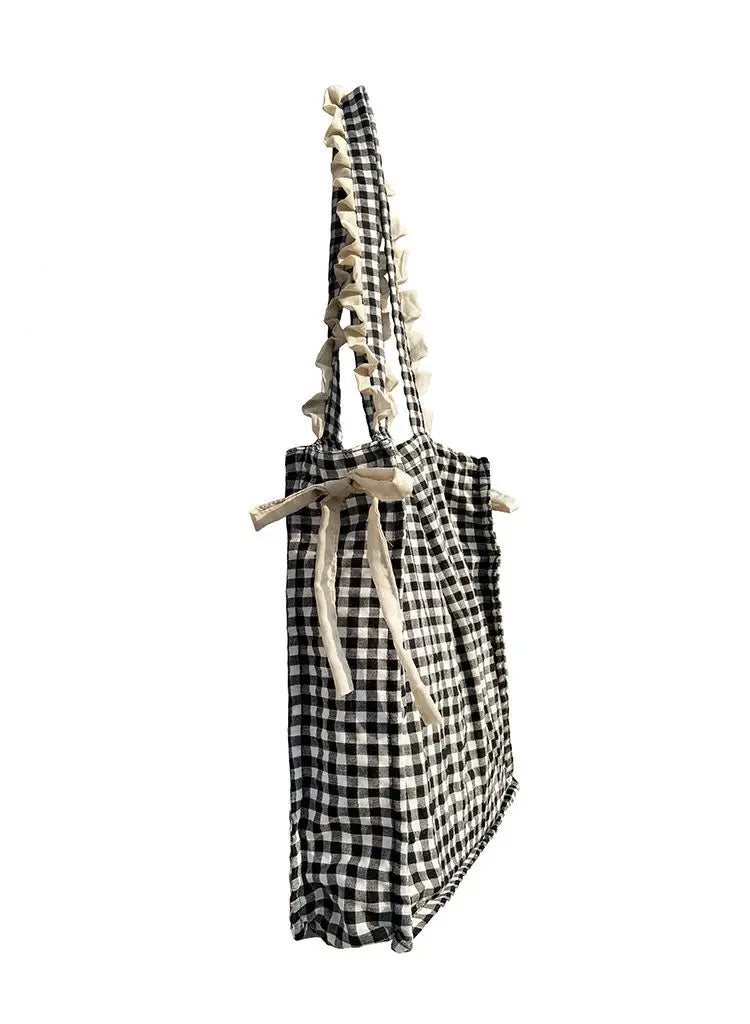Casual Cotton Plaid Zipper Shoulder Bag Handbags Shopping Bag Mori Girl