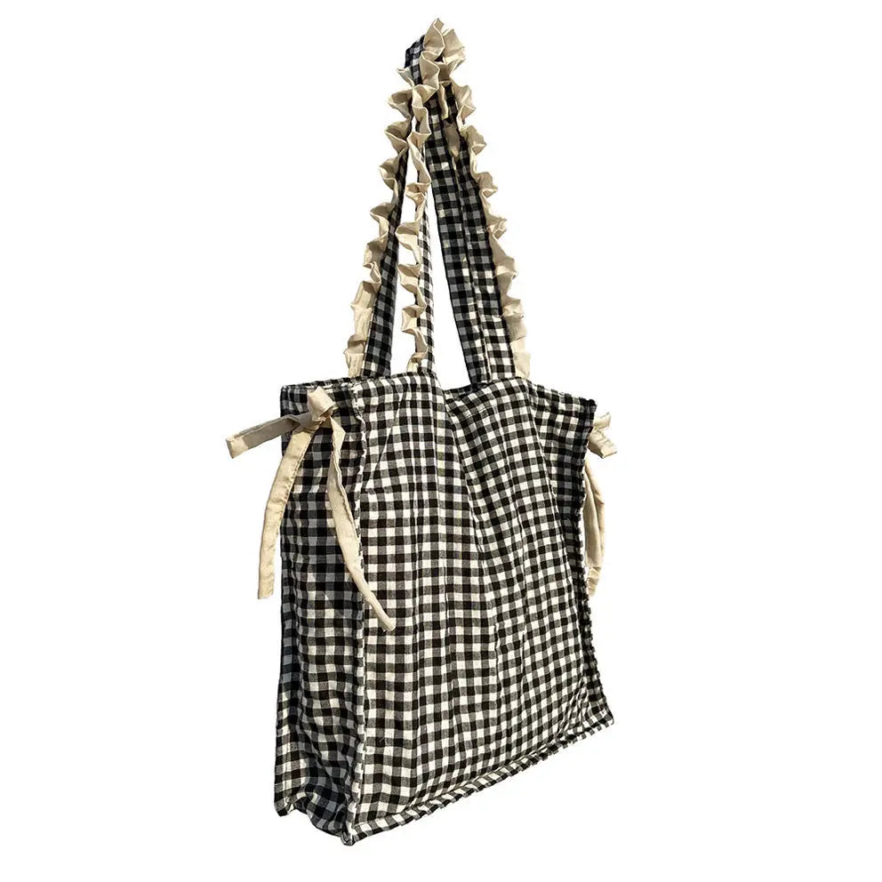 Casual Cotton Plaid Zipper Shoulder Bag Handbags Shopping Bag Mori Girl