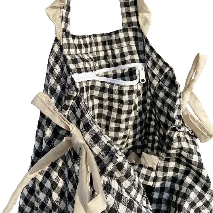 Casual Cotton Plaid Zipper Shoulder Bag Handbags Shopping Bag Mori Girl