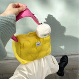 Women Bag Sweet Bucket Cotton Nylon Striped Casual Zipper Soft Shoulder Bag