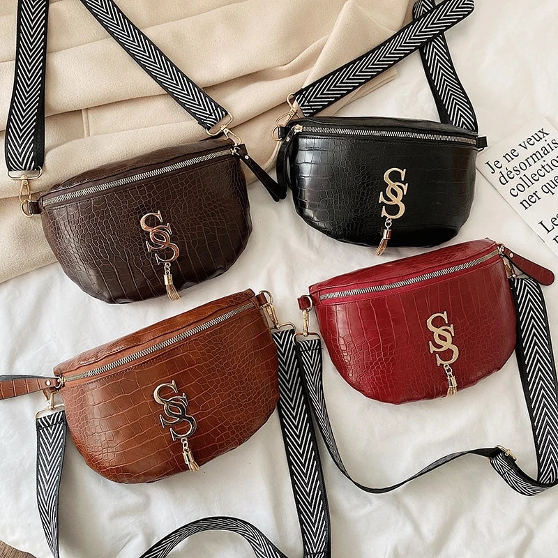 Casual Leather Waist Bag Chest Crossbody Purse for Women