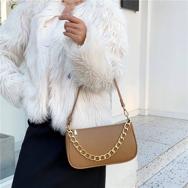 Classic French Single Shoulder Bag for Women PU Leather Handbag