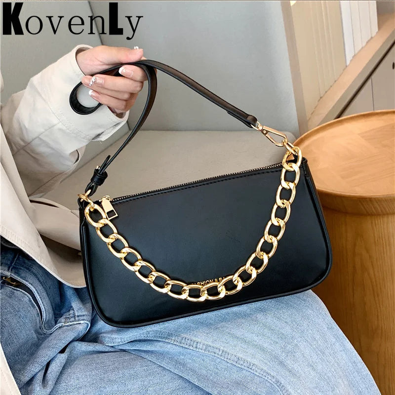 Classic French Single Shoulder Bag for Women PU Leather Handbag