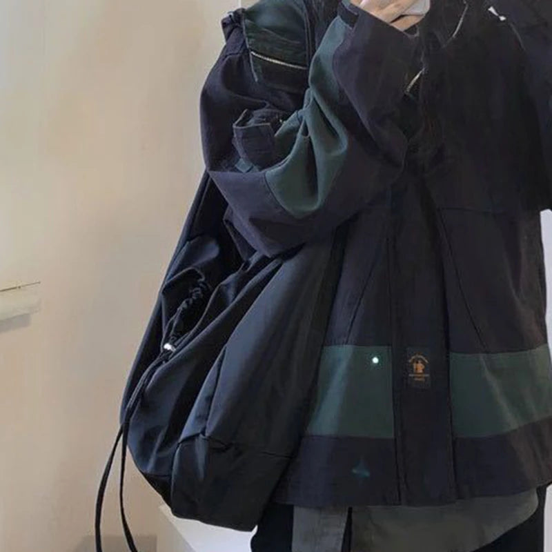 Canvas Bucket Shoulder Bag Zipper Tote Bag