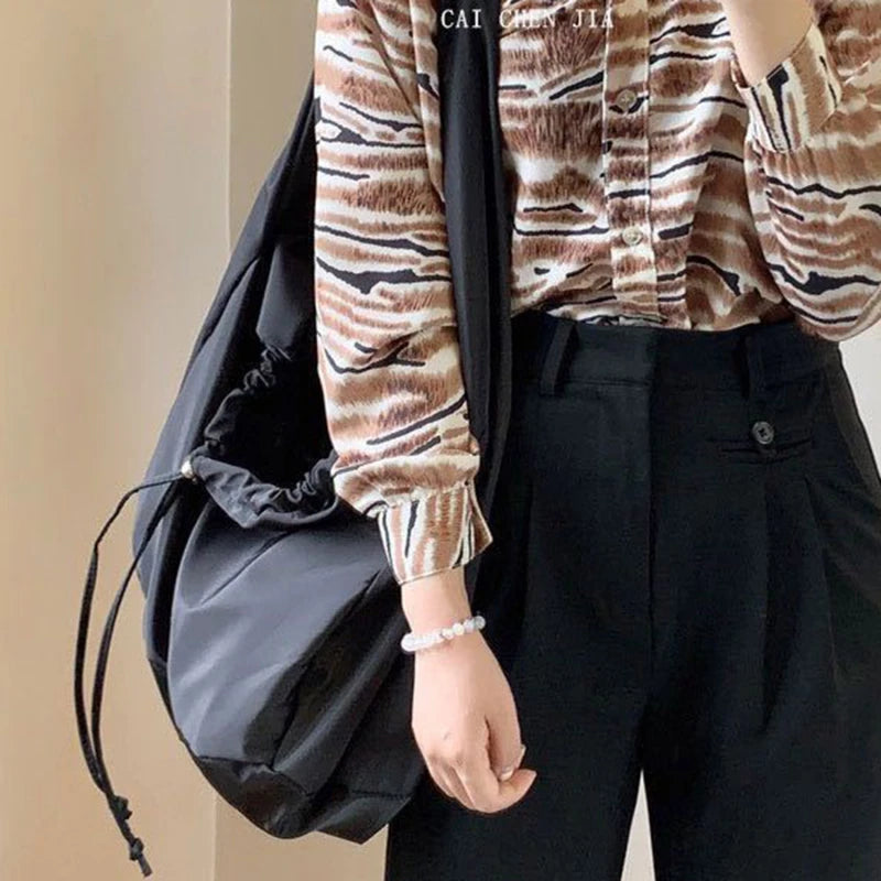 Canvas Bucket Shoulder Bag Zipper Tote Bag