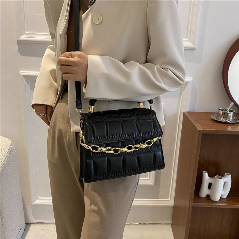 Women Chain Crossbody Bag PU Leather Messenger Clutch Bag