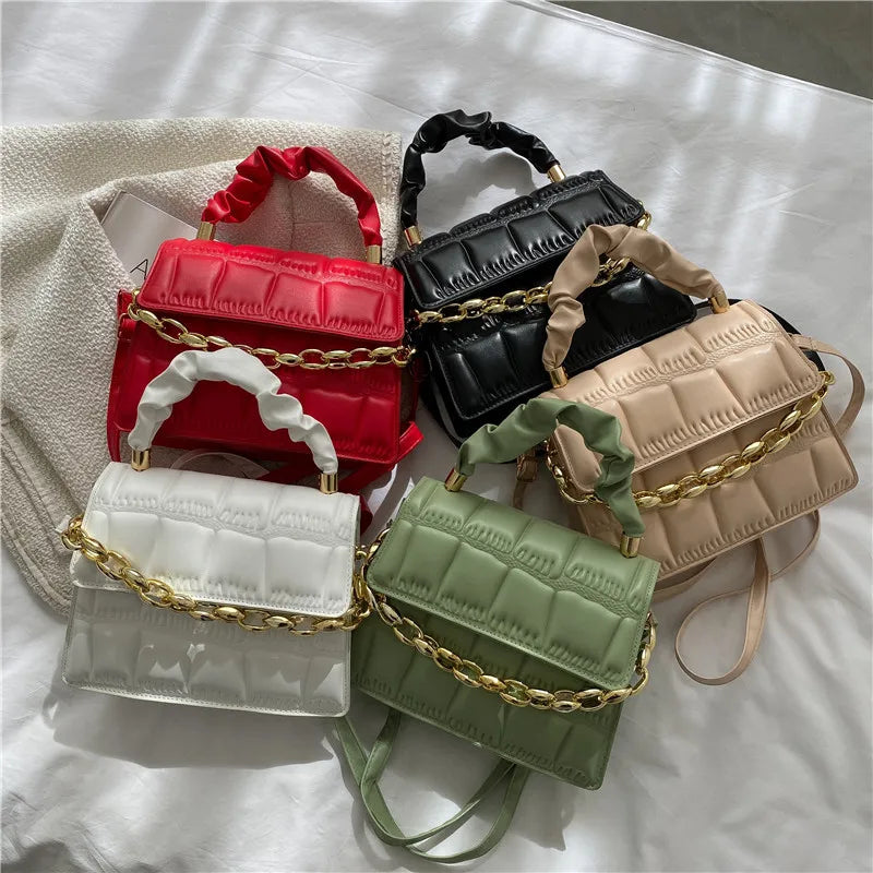 Women Chain Crossbody Bag PU Leather Messenger Clutch Bag