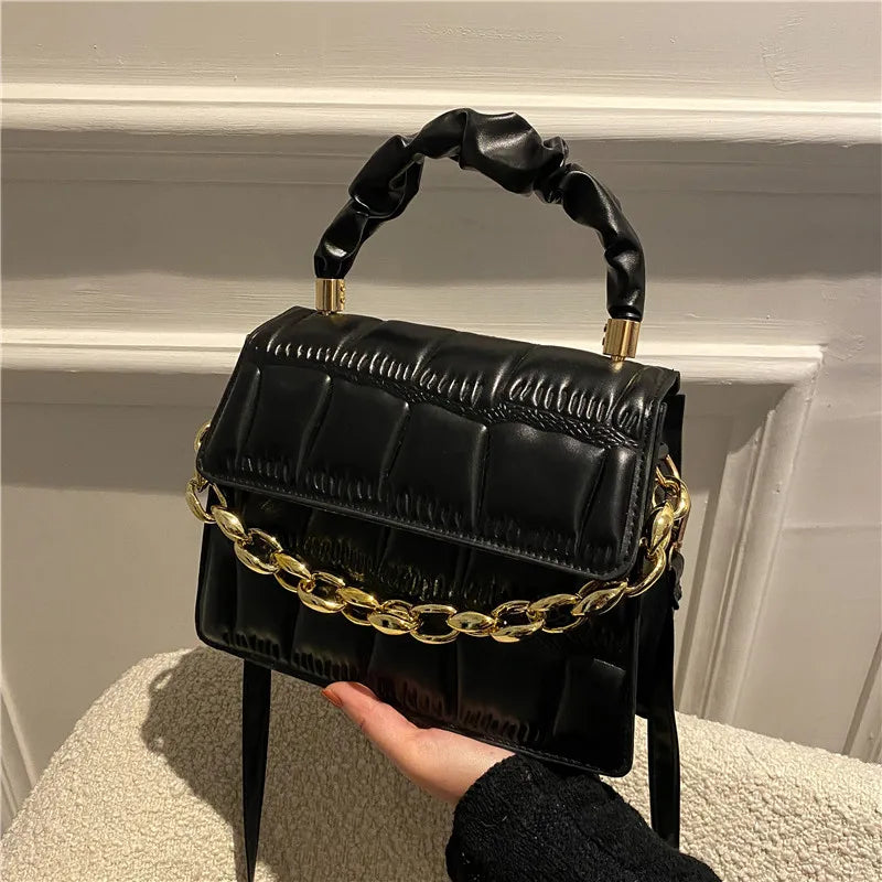 Women Chain Crossbody Bag PU Leather Messenger Clutch Bag