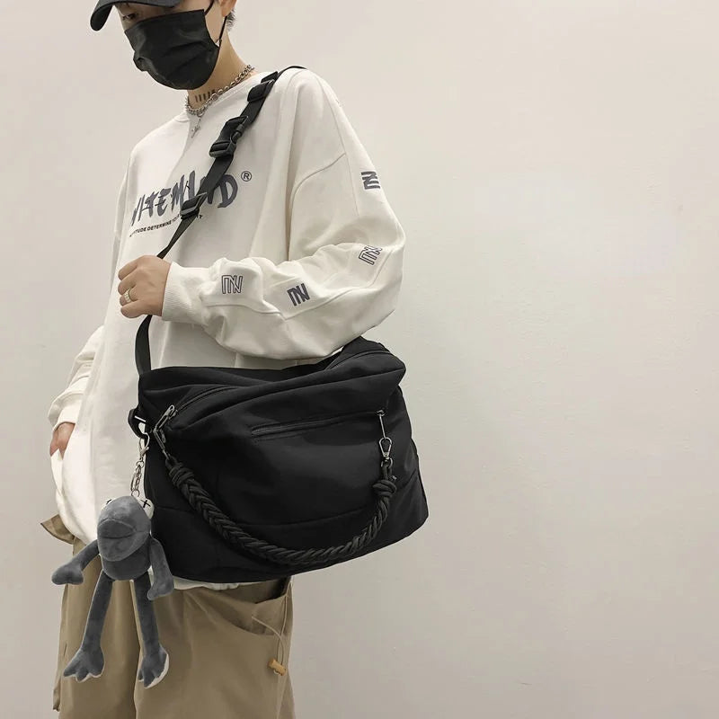 Nylon Square Casual Shoulder Bag Handbag Crossbody Unisex Dark Style