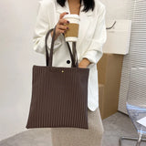 Women PU Handbags Shoulder Bag Large Tote Solid Striped Travel Bag