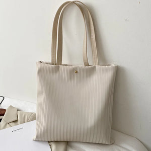 Women PU Handbags Shoulder Bag Large Tote Solid Striped Travel Bag